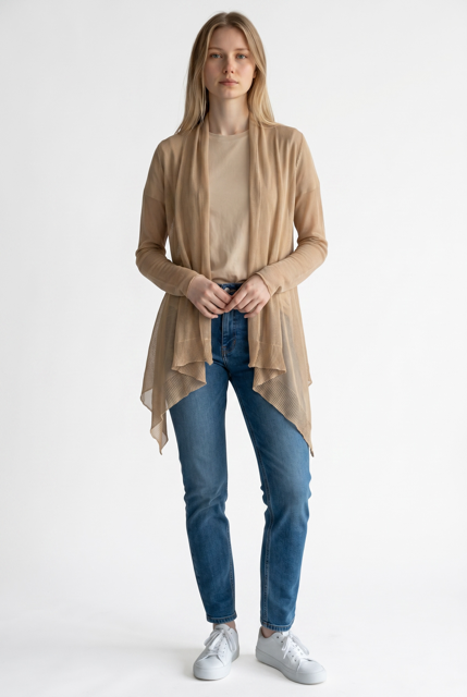 Sheer Viscose Asymmetric Cardigan with Belt