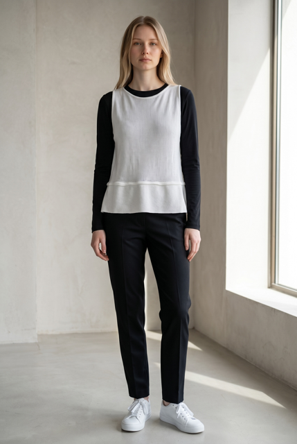 Sleeveless Knit Top with Double Knit Border
