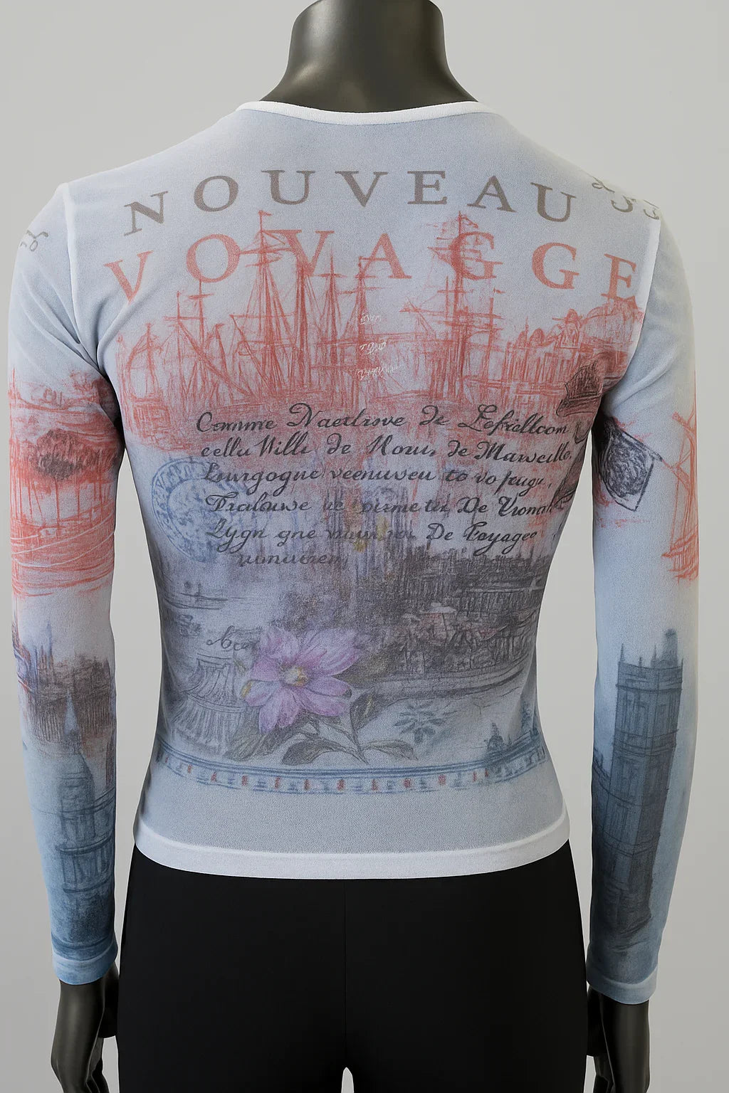 Printed Mesh T Shirt with Embelishment  Thamesis Print - Extravagance Fashion 