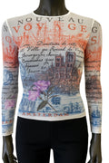 Printed Mesh T Shirt with Embelishment  Thamesis Print - Extravagance Fashion 