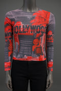 Printed Mesh T Shirt with Embelishment   Tinsel Town Print - Extravagance Fashion 