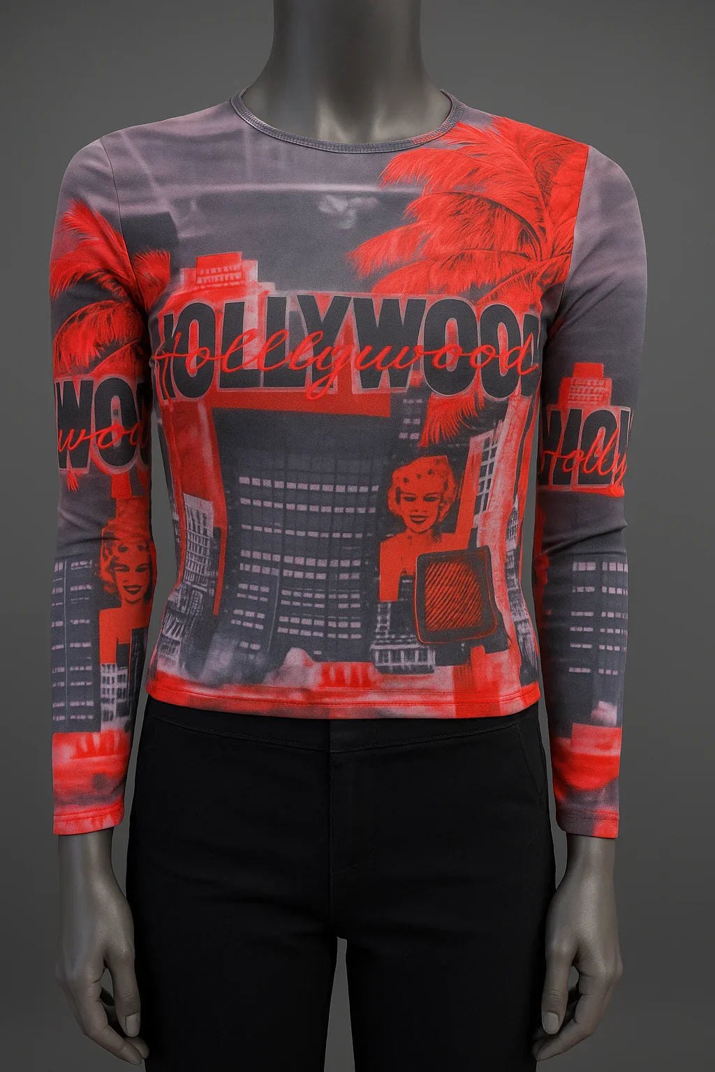Printed Mesh T Shirt with Embelishment   Tinsel Town Print - Extravagance Fashion 