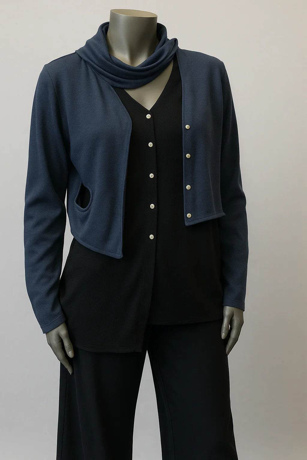 Two tone Blue black layered cardigan Style Boogy 13 - Extravagance Fashion 