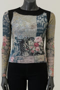 Printed T shirt with sleeves with Embelishment Vintage Eclipse Print - Extravagance Fashion 