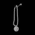 Silver Metal Beaded Pendant with Coin Charm - Convertible Bracelet