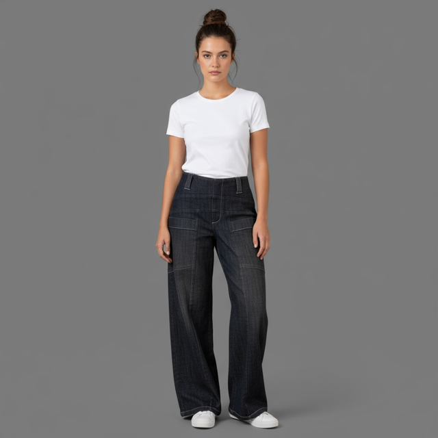 High-Waisted Wide-Leg Dark Denim Jeans