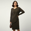 Women's Asymmetric Half-Ribbed Knit Sweater with Side Zip style Book 21 - Extravagance Fashion 