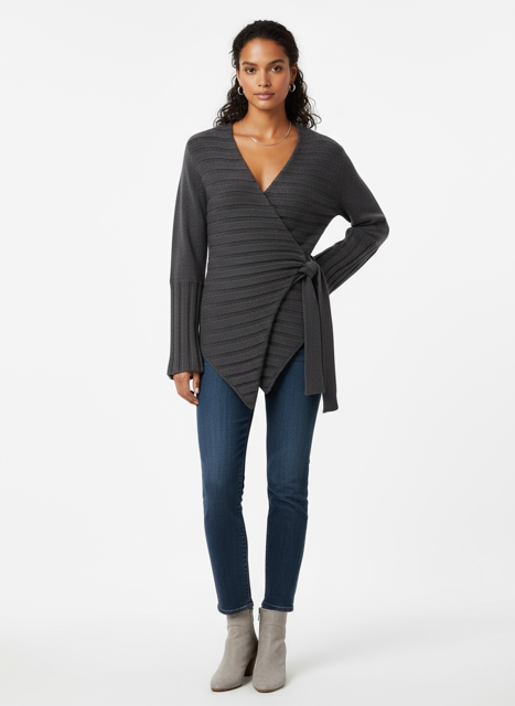 Wrap Wide Ribbed Cardigan Style Book 24 - Extravagance Fashion 