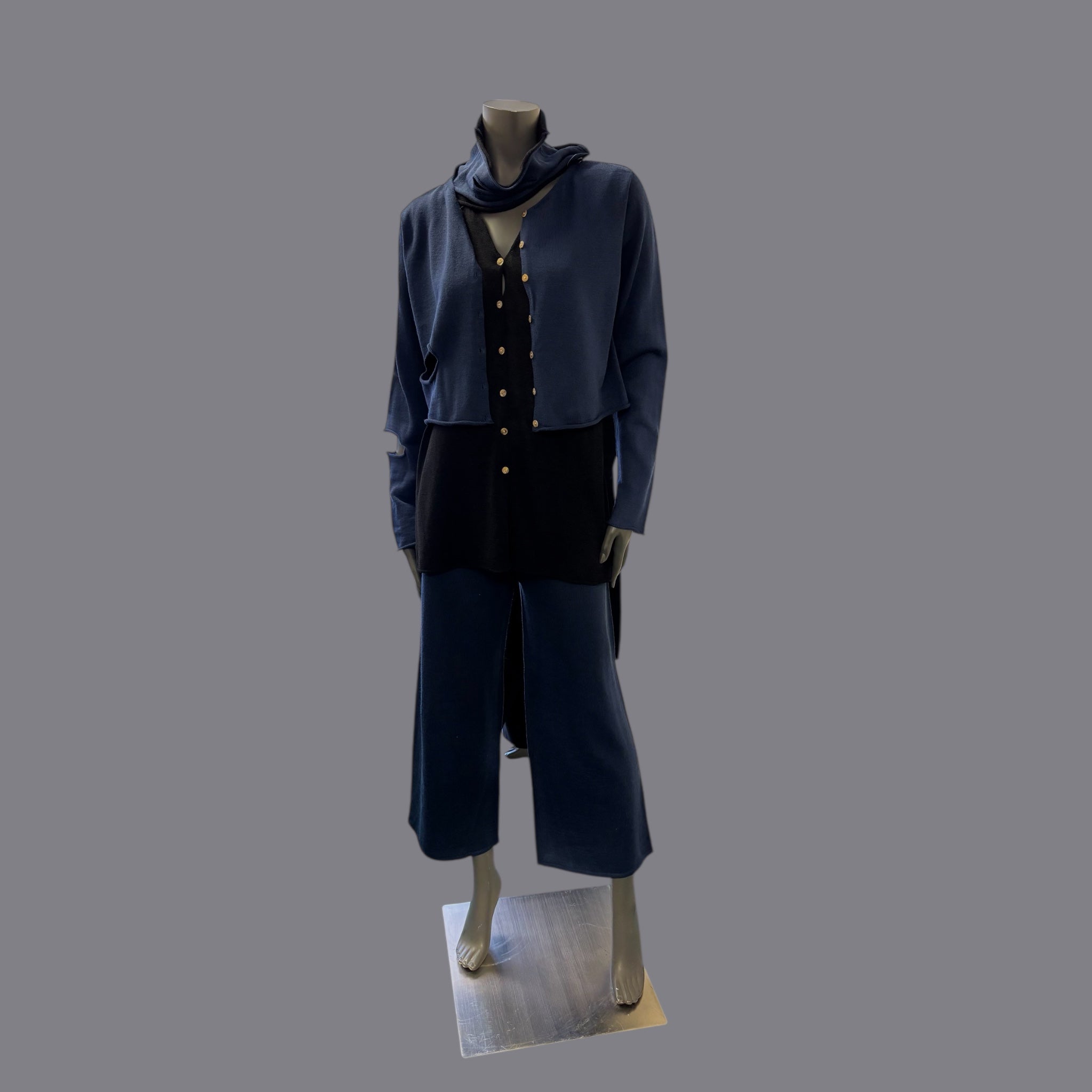 Two tone Blue black layered cardigan