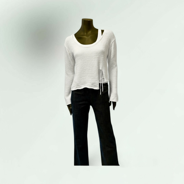 Women's Relaxed Knit Sweater with Side Tie Detail-Filicina- Lunatisme - Extravagance Fashion 