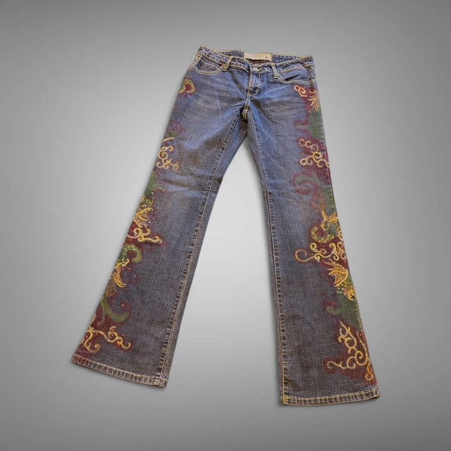 Hand Painted Jeans- Abstract Painting - Extravagance Fashion 