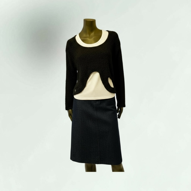 Black Textured Cutout Hem Sweater-Caladisca-Lunatisme - Extravagance Fashion 