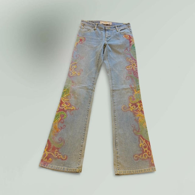 Hand Painted Jeans -Abstract Painting- Light Blue - Extravagance Fashion 