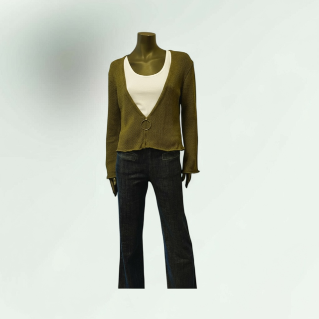 Olive Ring-Closure Knit Cardigan - Rosultia-Lunatisme - Extravagance Fashion 