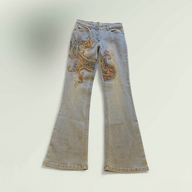 Hand Painted Jeans- Paisley Print - Extravagance Fashion 