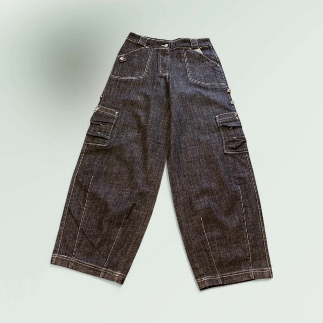 Women's Wide-Leg Cargo Jeans – Blue Denim Style no.AA43 DS - Extravagance Fashion 