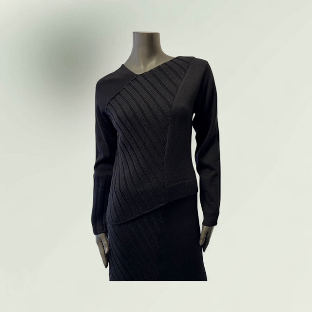 Women's Asymmetric Half-Ribbed Knit Sweater Style Book 20 - Extravagance Fashion 