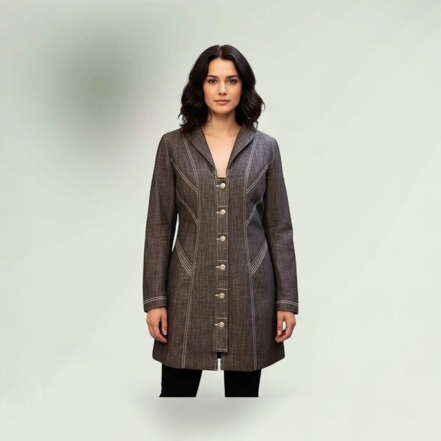 Women's Tailored Denim Button-Front Jacket - Structured Longline Fit