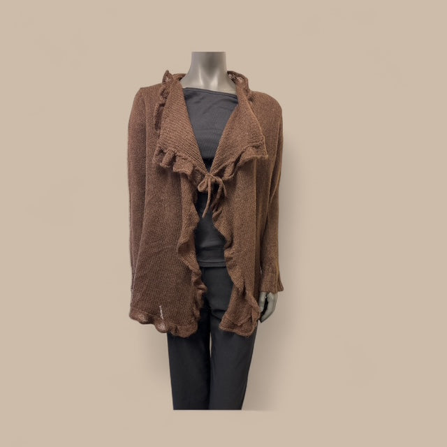 MOHAIR OPEN EDGE CARDIGAN WITH FRILLY BORDER AND TIE  -STYLE NO. GRANIT 501 - Extravagance Fashion 