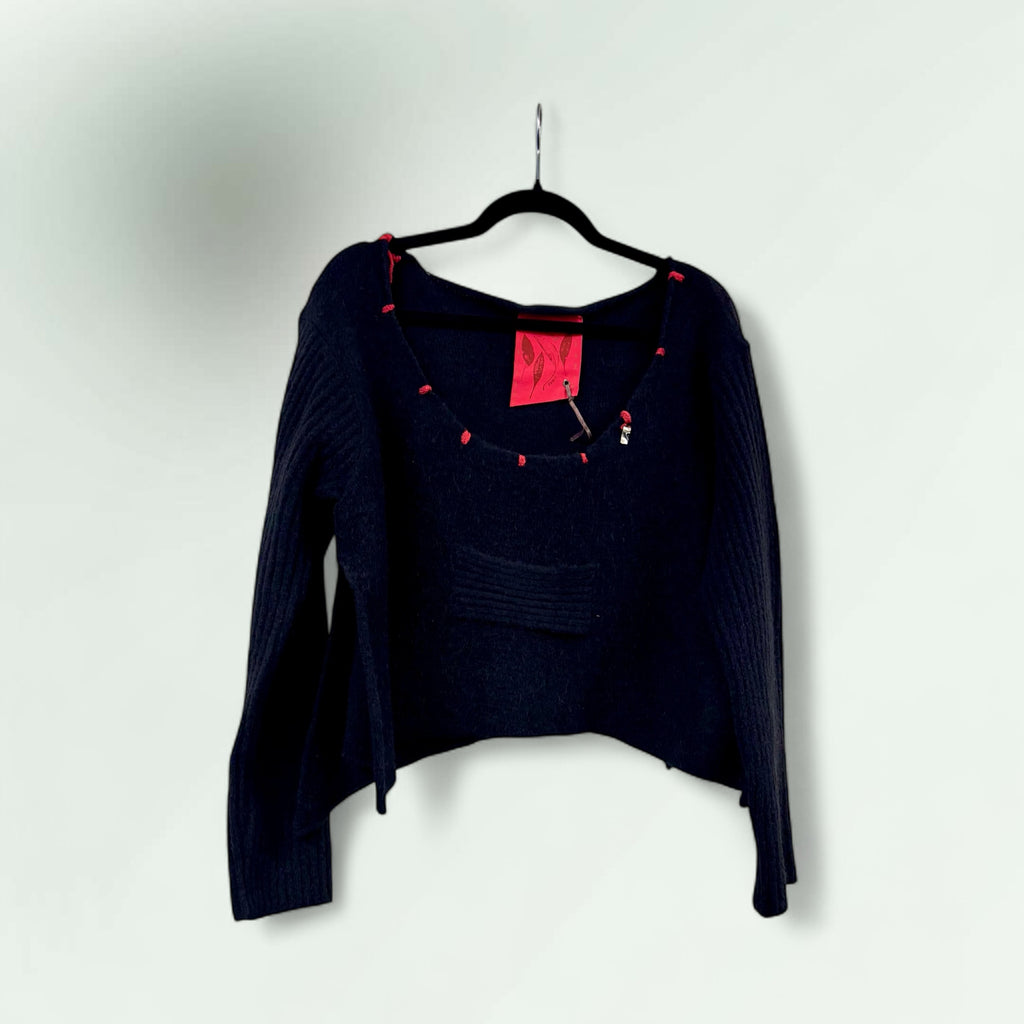 Women's Asymmetric Knit Sweater with Raw Neckline- Lunatisme - Extravagance Fashion 