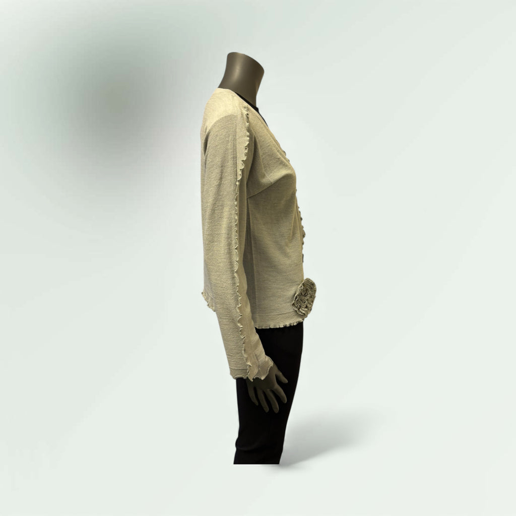 side view of the Grey Frill detail Cardigan