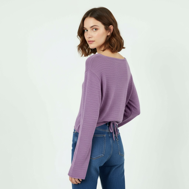 Women's Relaxed Knit Sweater with Side Tie Detail-Filicina- Lunatisme - Extravagance Fashion 