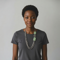 model wearing Black Speckled Rice Pearls Necklace with Stones