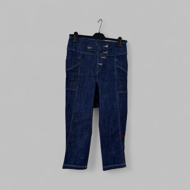 Asymmetrical Button-Front Cropped Denim Jeans - Extravagance Fashion 