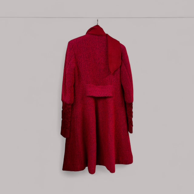Vintage-Inspired Red Long Coat with Statement Collar STYLE NO H079/WLZ - Extravagance Fashion 