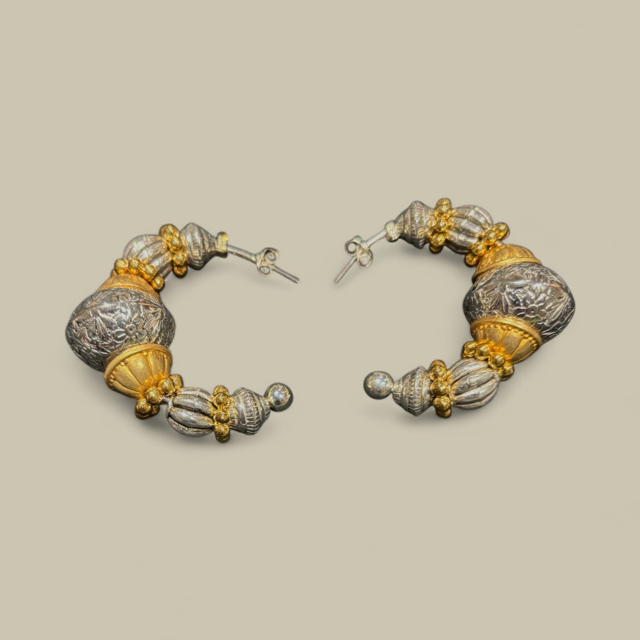 Silver & Gold Half Hoop Pierced Earrings - Vintage Jewellery