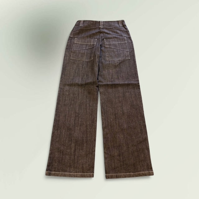 Back View-Women's High-Waisted Wide-Leg Jeans - Raw-Look Denim