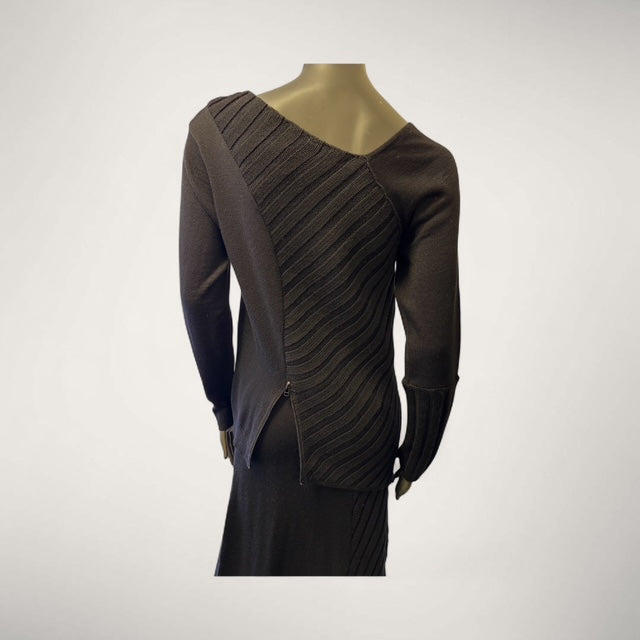 Women's Asymmetric Half-Ribbed Knit Sweater with Side Zip style Book 21 - Extravagance Fashion 