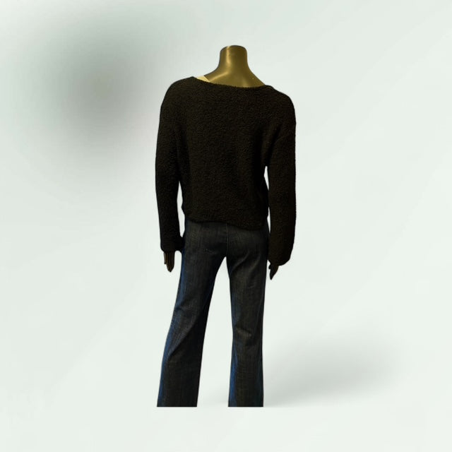 Black Textured Cutout Hem Sweater-Caladisca-Lunatisme - Extravagance Fashion 