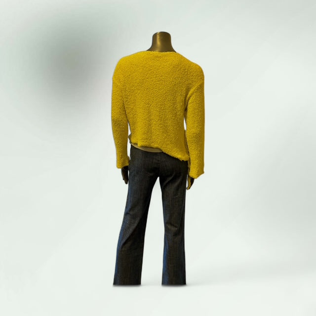 Mustard Asymmetric Textured Knit Cardigan- Lunatisme - Extravagance Fashion 