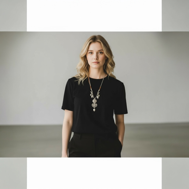  Model wearing the Twisted Leather and Metal Necklace with Rhinestones