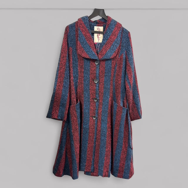 Coat featuring Bold Vertical Stripes in deep red and Navy Blue STYLE NO.HE027 - Extravagance Fashion 