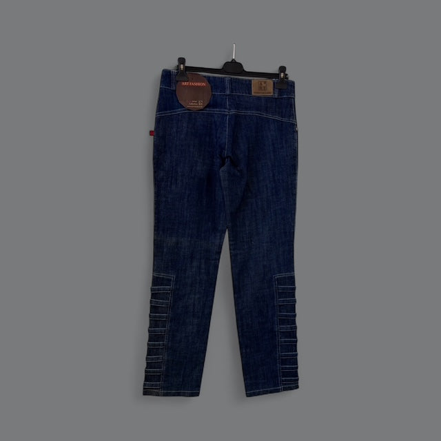 Dark Wash Straight-Leg Jeans with Ribbed Knee Detail - Extravagance Fashion 