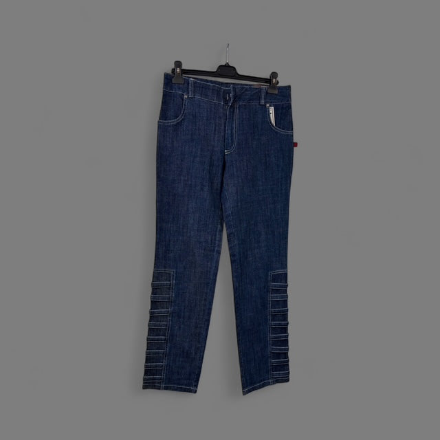 Dark Wash Straight-Leg Jeans with Ribbed Knee Detail - Extravagance Fashion 
