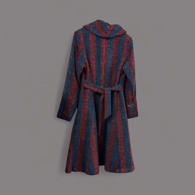 Coat featuring Bold Vertical Stripes in deep red and Navy Blue STYLE NO.HE027 - Extravagance Fashion 