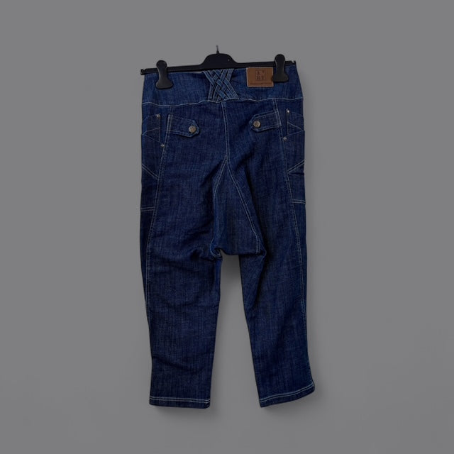 Asymmetrical Button-Front Cropped Denim Jeans - Extravagance Fashion 