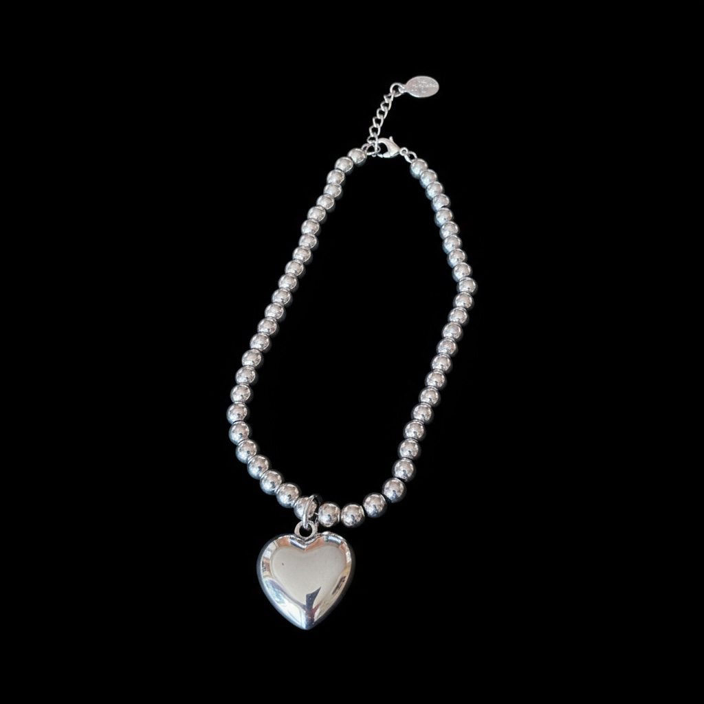Silver Beaded Pendant with Heart Shaped Charm