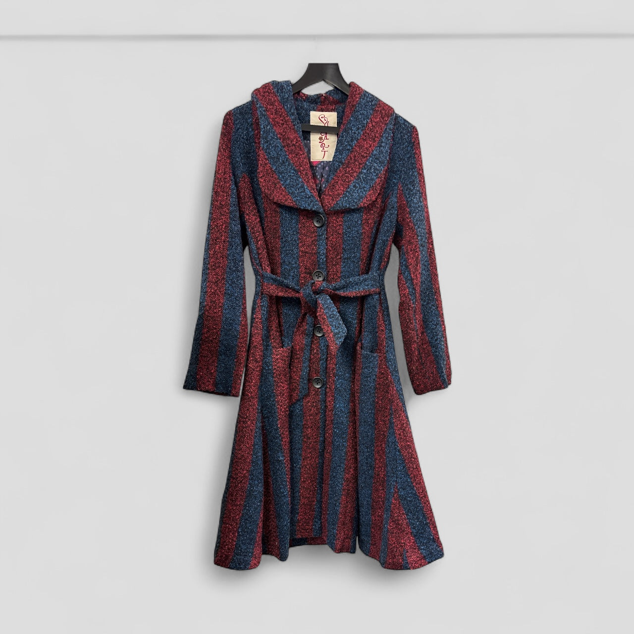 Coat featuring Bold Vertical Stripes in deep red and Navy Blue STYLE NO.HE027 - Extravagance Fashion 