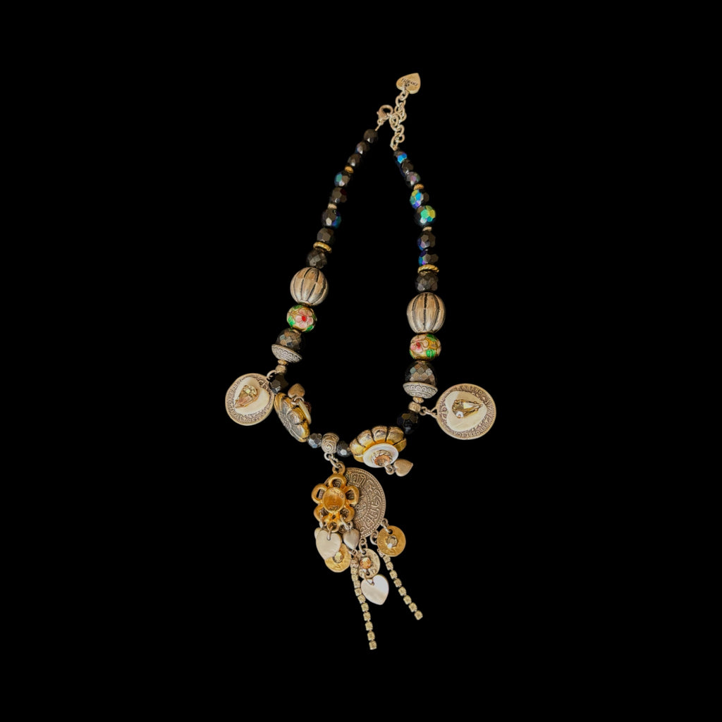 Necklace with Various Shaped Stones and Charms - Artful Statement Necklace