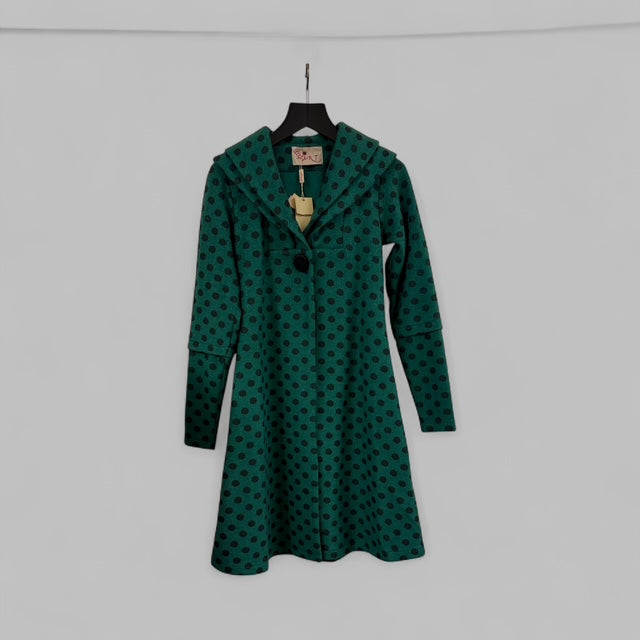 Emerald Green Polka Dot Cardigan Coat STYLE NO.H019/WLB - Extravagance Fashion 