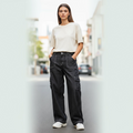Women's Wide-Leg Cargo Jeans - Blue Denim with Utility Pockets