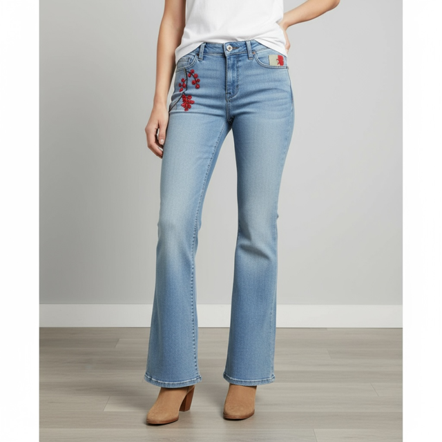 Hand Painted jeans - Cherry branch - Extravagance Fashion 