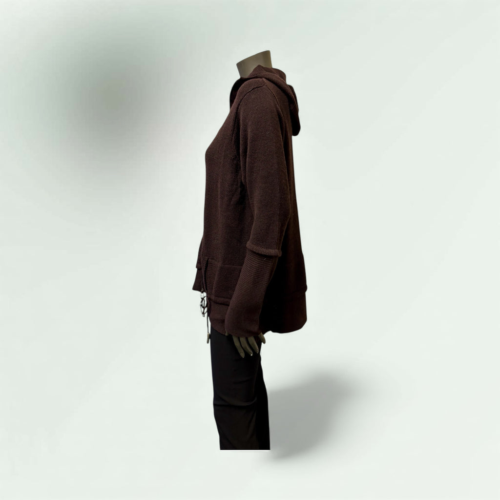 Side View of the Jacket/Cardigan with dual zip,strings and toggles