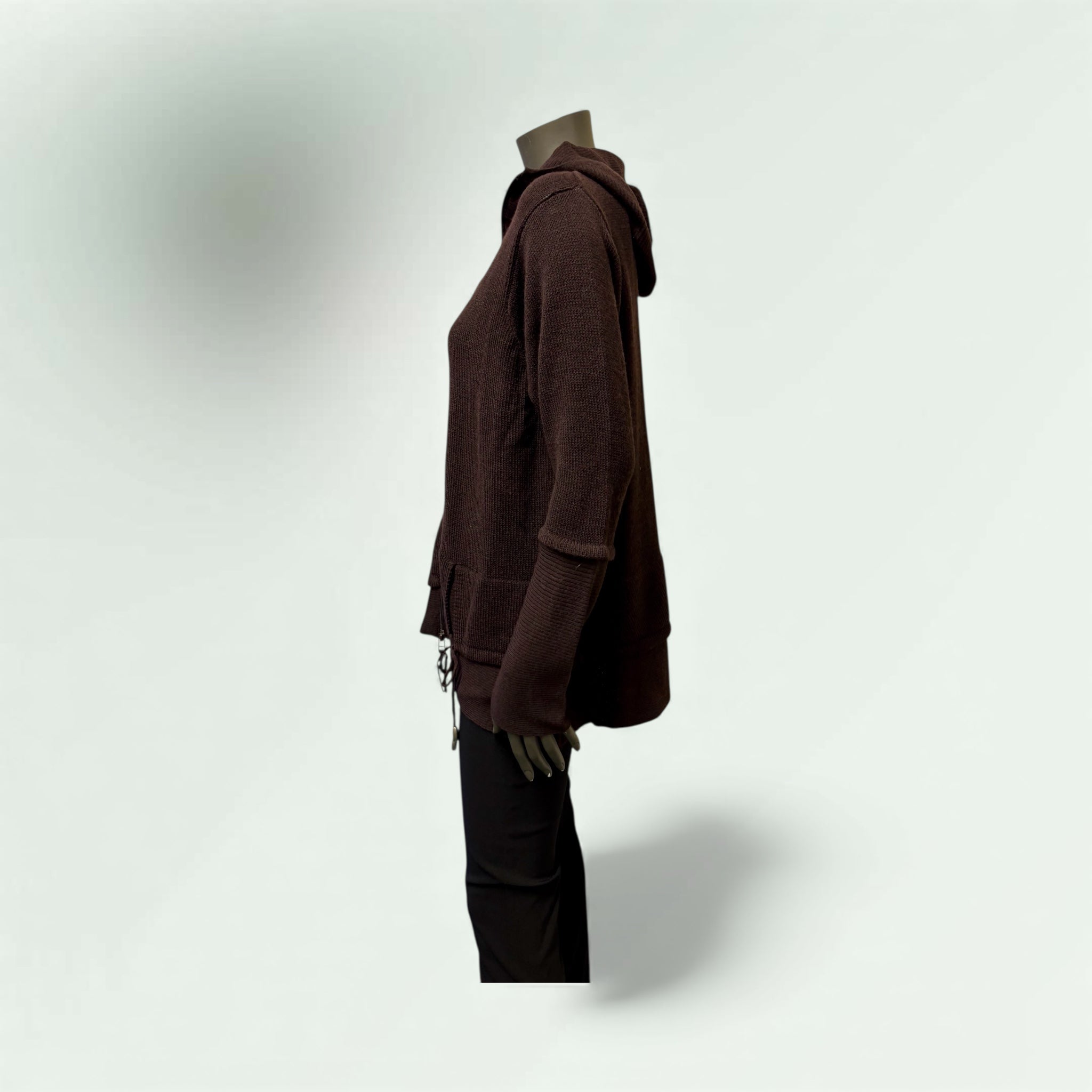 Side View of the Jacket/Cardigan with dual zip,strings and toggles