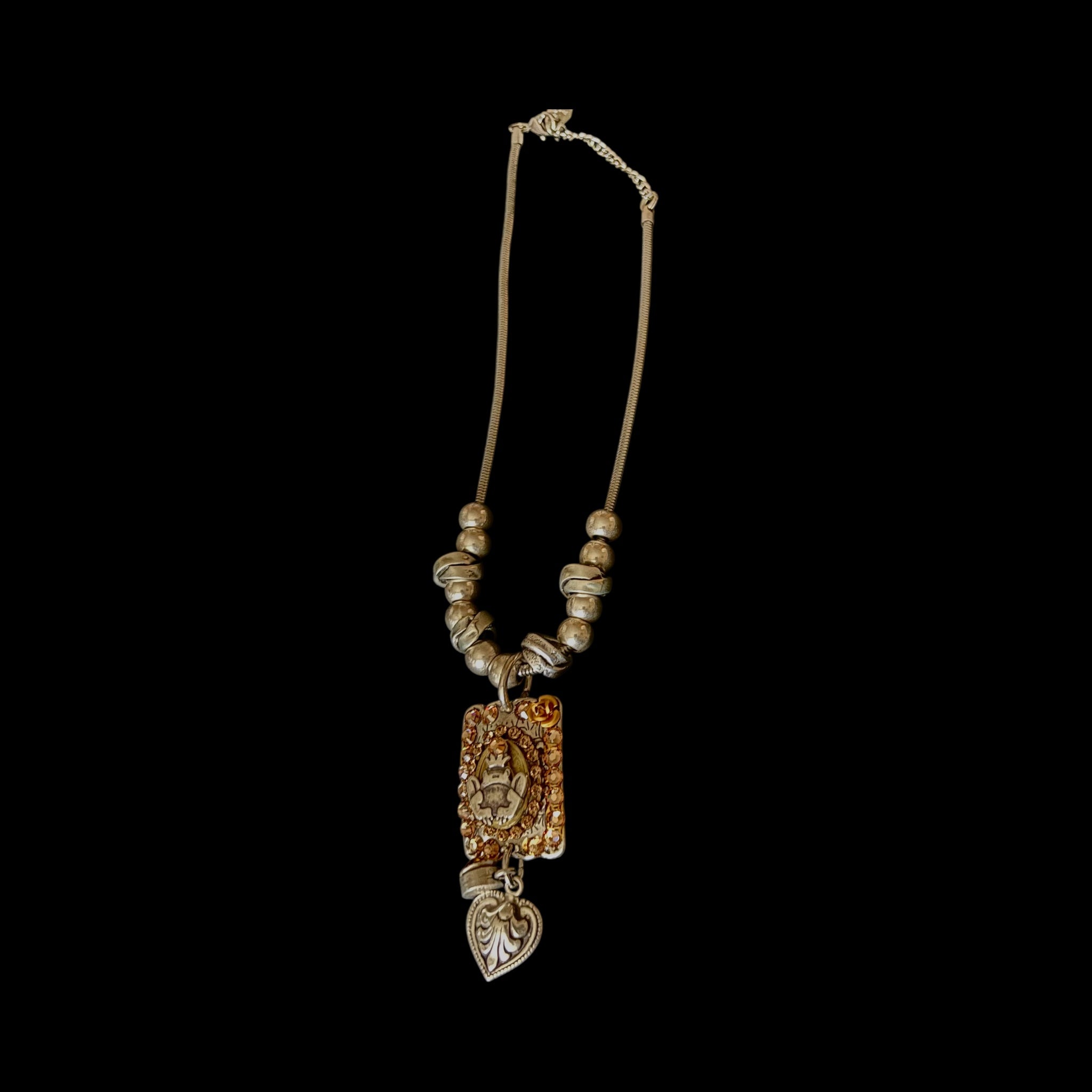 Silver Metal Necklace with Orange Rhinestones