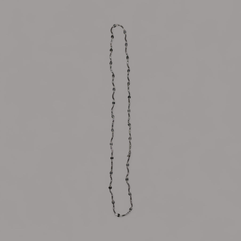Long Twisted Metal Chain with Black Beads - Elegant Statement Necklace